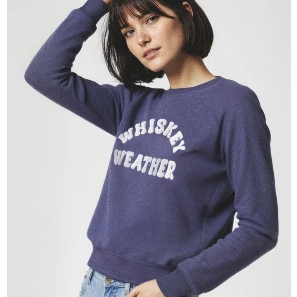 Wildfox Whiskey Weather Keely Raglan Sweatshirt Peacoat Navy Blue Medium